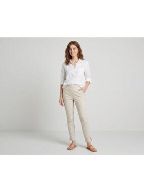 7th Avenue Striped Ankle Pants Beige & White Medium Polyester Blend Business